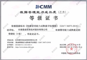DCMM數據管理能力成熟度等級證書